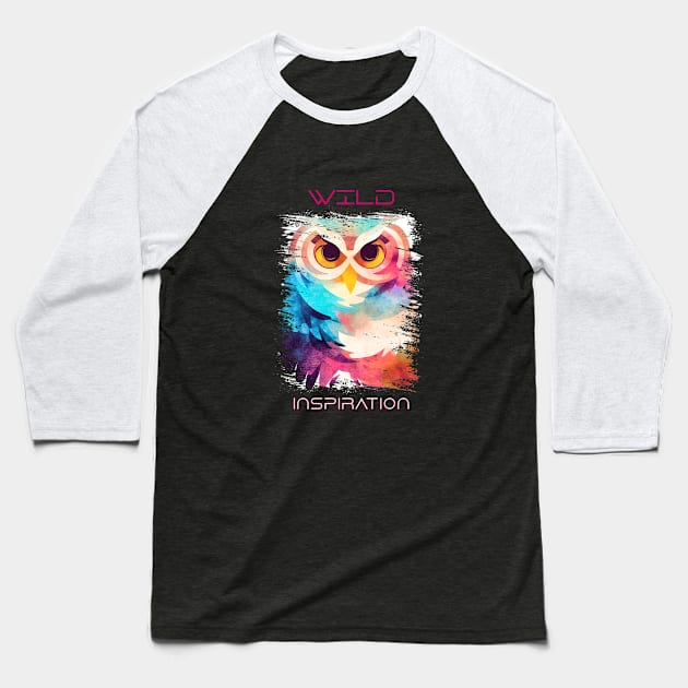 Owl Bird Wild Nature Animal Colors Art Painting Baseball T-Shirt by Cubebox